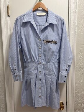 Exquise Blue Striped Long-Sleeve Shirt Dress